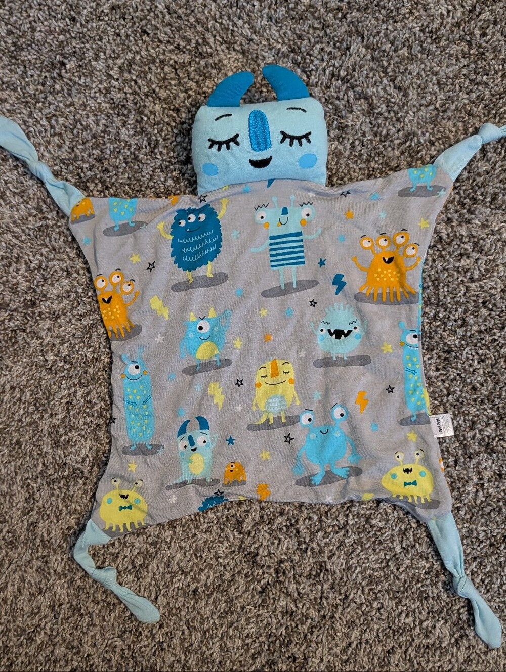Blue Monster Mayhem Lovey with Knotted Corners